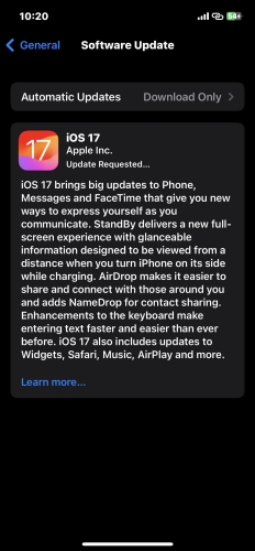 ios update stuck on update requested