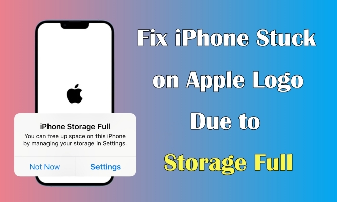 iphone stuck on apple logo storage full