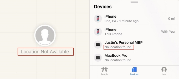 location not available vs no location found