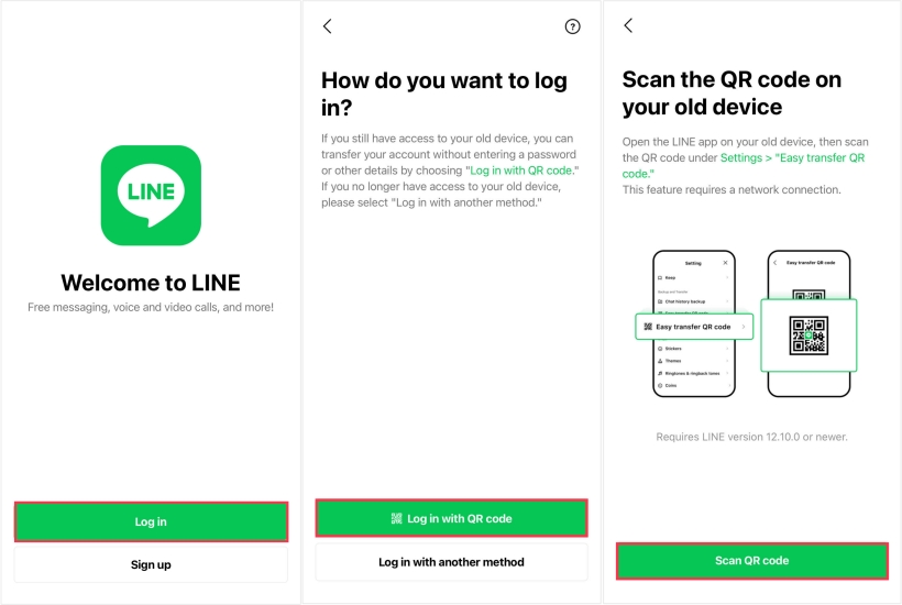 log in with code in line