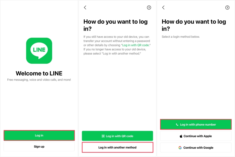 log in line with phone number