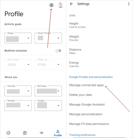 manage google fit connected apps