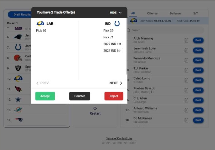 practice trade in pfn mock draft simulator