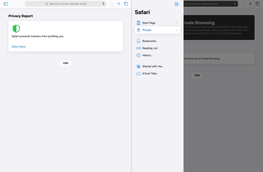 enable private mode in safari on ipad