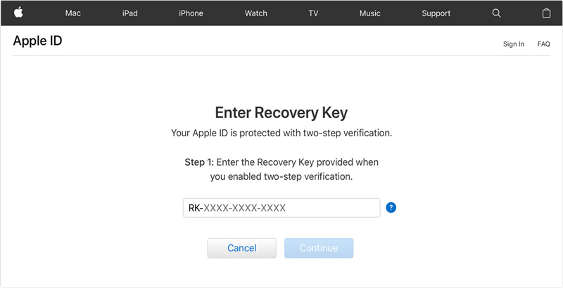 recover apple id via recovery key