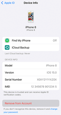 remove apple id from device list on iphone