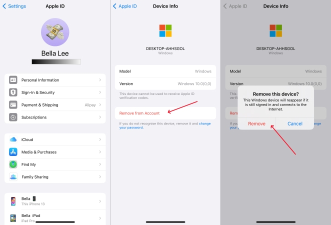 remove device from apple id on iphone