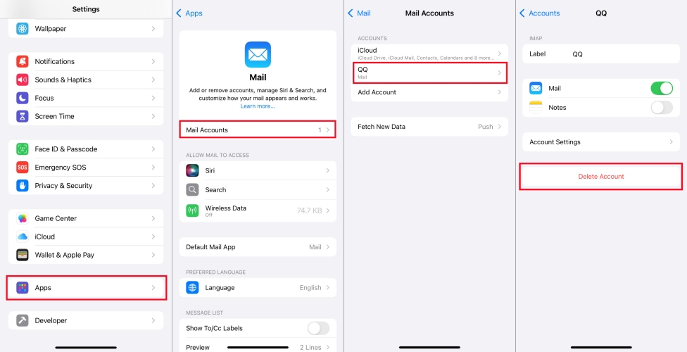 remove email account on iphone