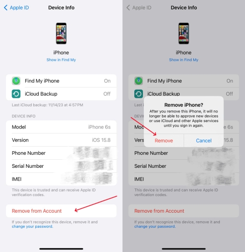 remove device from apple id in settings on iphone