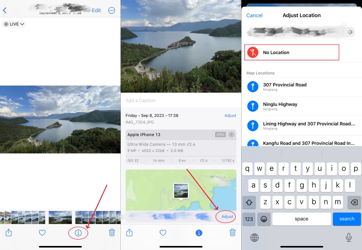 remove location from photo on iphone