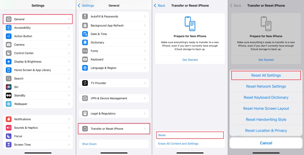 reset all settings on iphone.