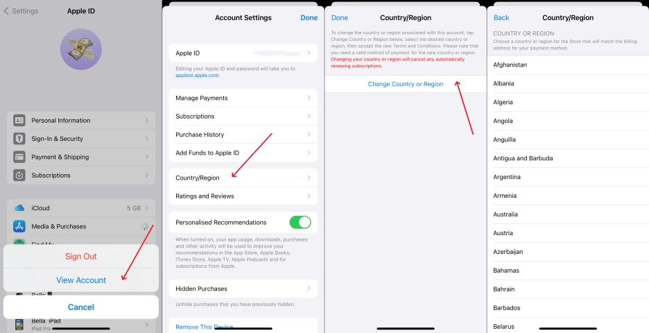 reset country of apple id on iphone