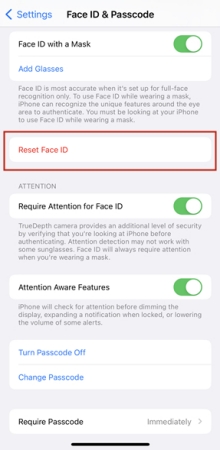 reset face id on iphone