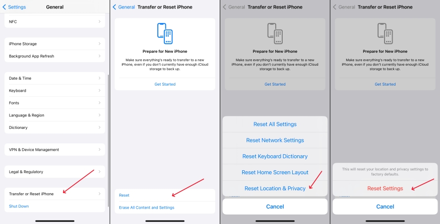 reset location & privacy on iphone