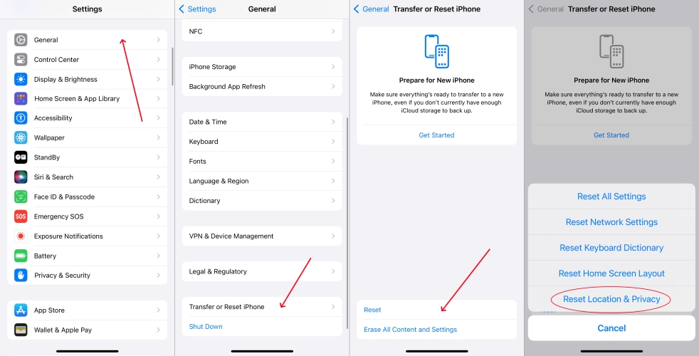 reset location & privacy on iphone