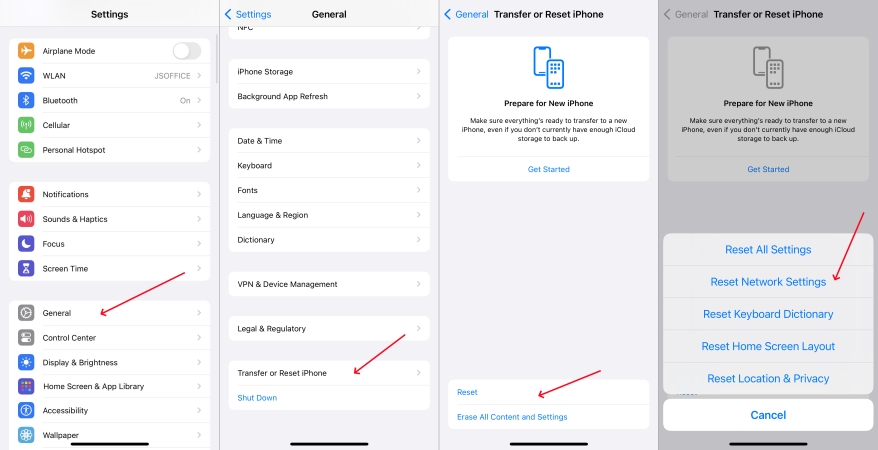 reset-network settings on iphone