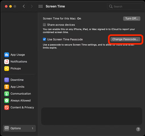 reset screen time passcode on mac