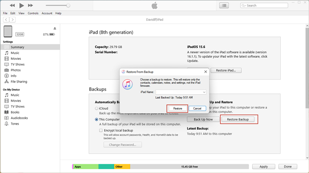 restore ipad from itunes backup