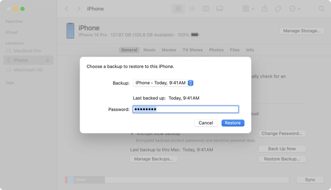 restore iphone from itunes backup