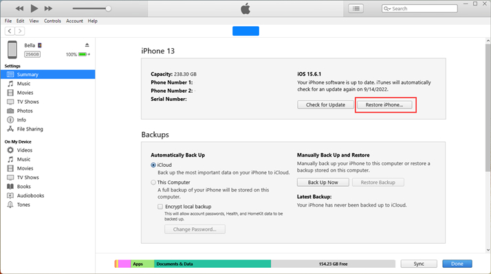 restore iPhone via iTunes