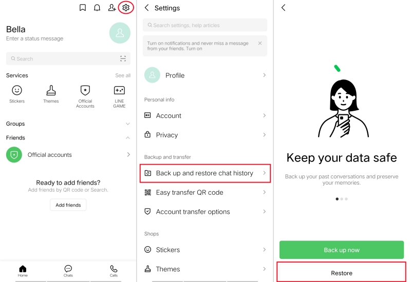 restore line on android device