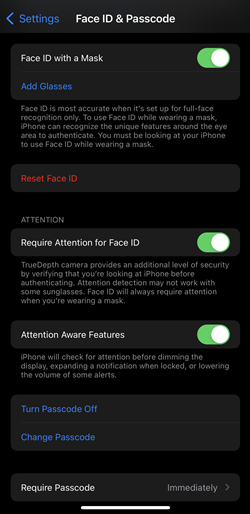 set attention aware in face id