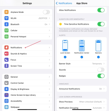 reset the settings of notification on iphone