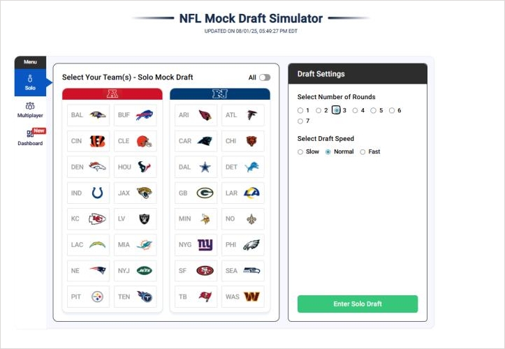 set up nfl mock draft simulator