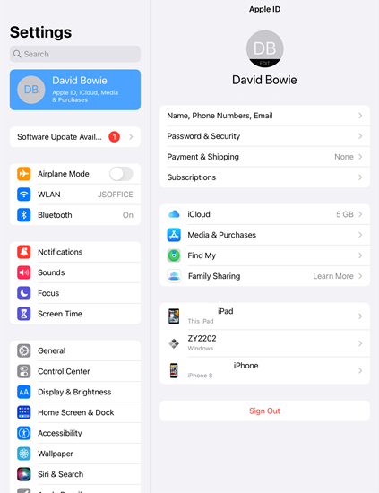sign out apple id on ipad