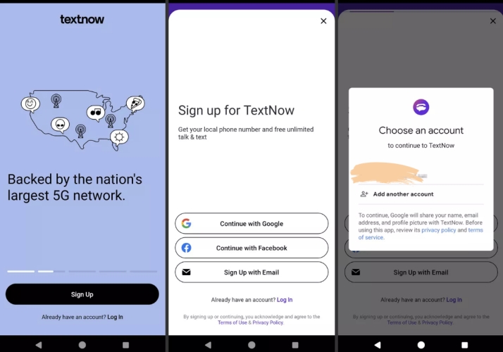 sign up for textnow