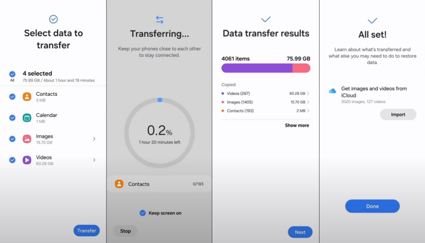 start transfer in samsung smart switch