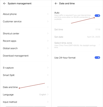 switch time zone android