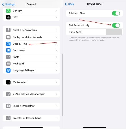switch time zone ios