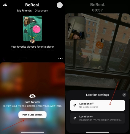 turn off bereal location within app