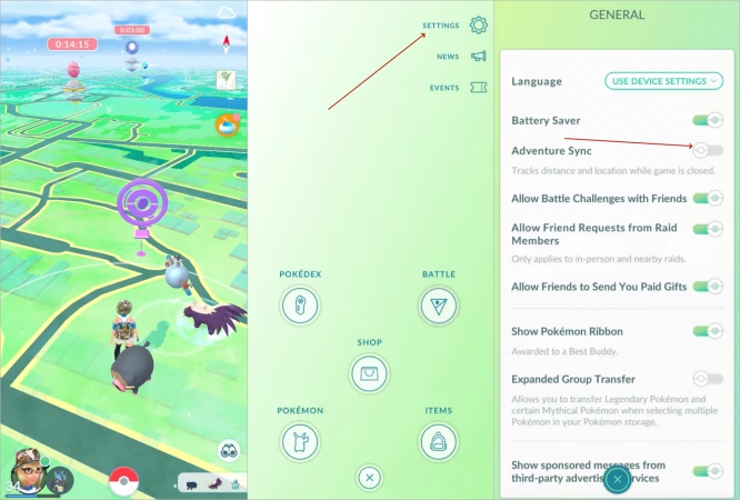 turn on pokemon adventure sync