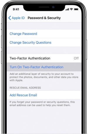 turn two-factor authentication on iphone
