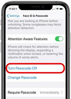 turn passcode off on iphone