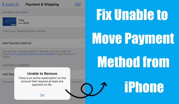 unable to remove payment method from iphone