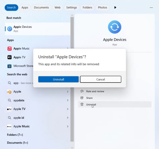 uninstall apple devices app