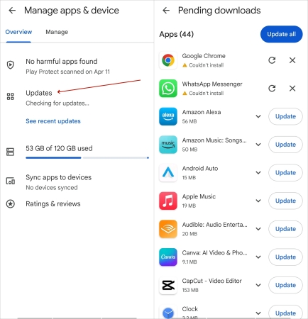 update app android
