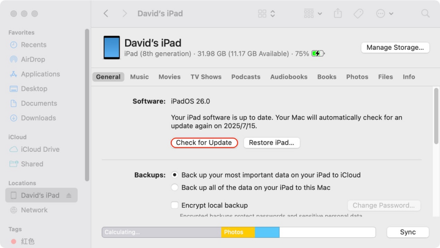 update ipad via finder
