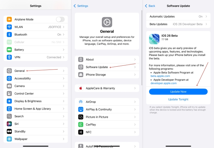 update iphone to ios 26 beta