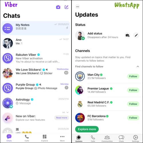 interface of viber vs whatsapp