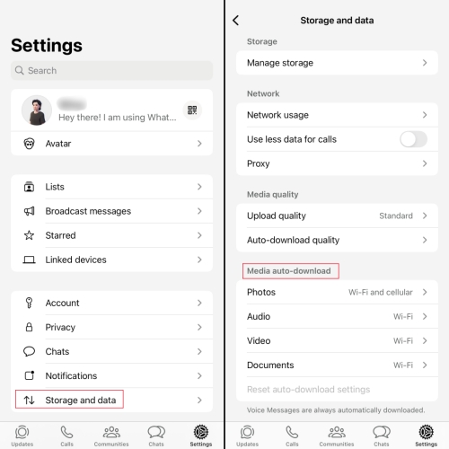 turn on whatsapp auto download on iphone