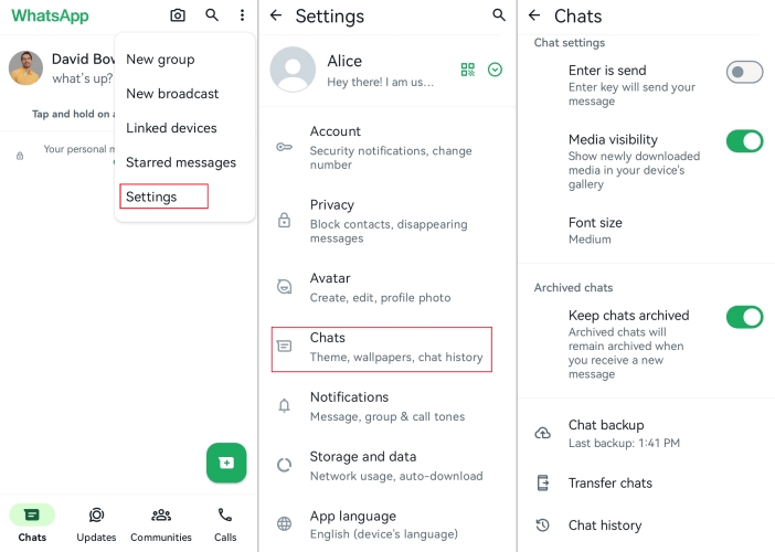export whatsapp chat in settings on android