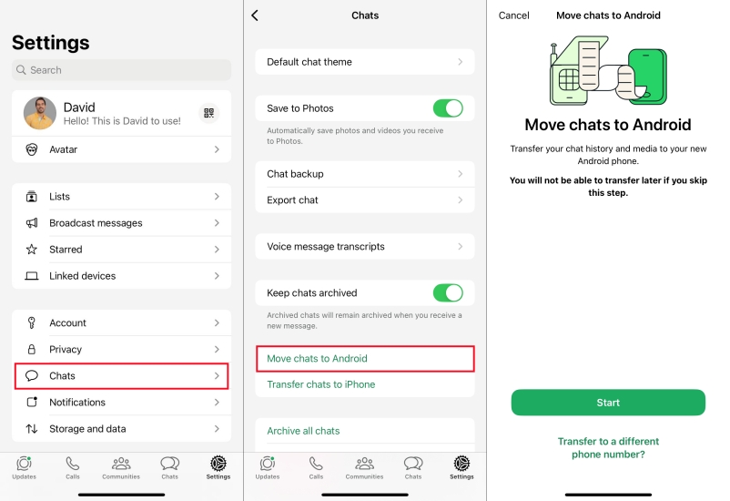 whatsapp move chats to android